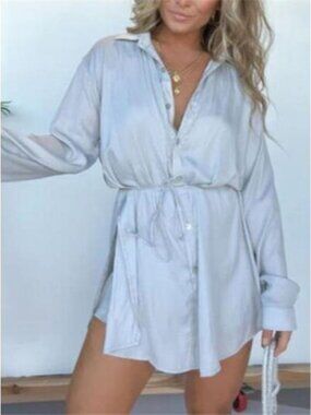 Full Size Button-Down Mini Shirt Dress Plus Size